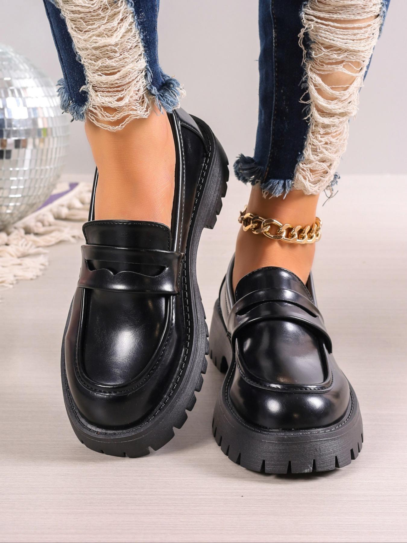 Women's Spring Summer New Thick Sole Single Shoe, One-Step Wide Foot Loafer, Flat British Style Small Leather Shoes, Casual Daily Wear