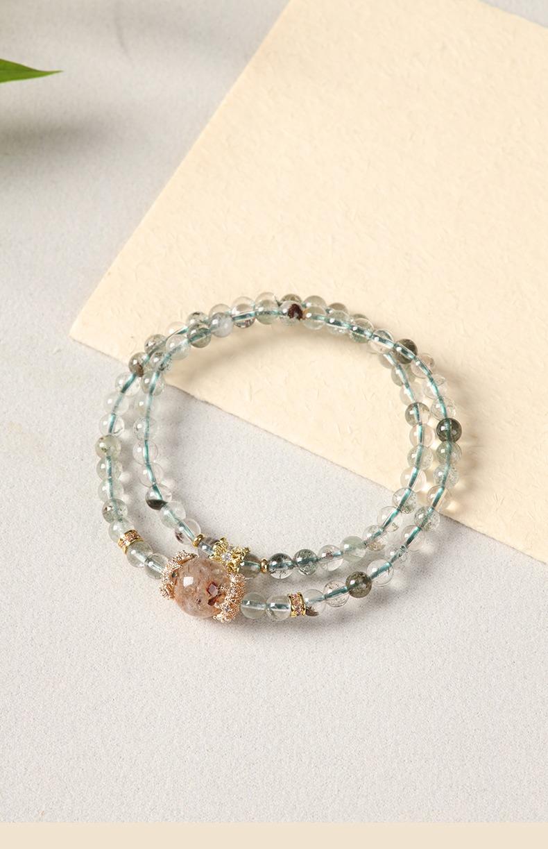 [Full Warehouse Wealth] crystal bracelet, green phantom quartz super seven double layer, unisex, daily wear gift, natural stone gold accents, wealth career success balance vitality symbol