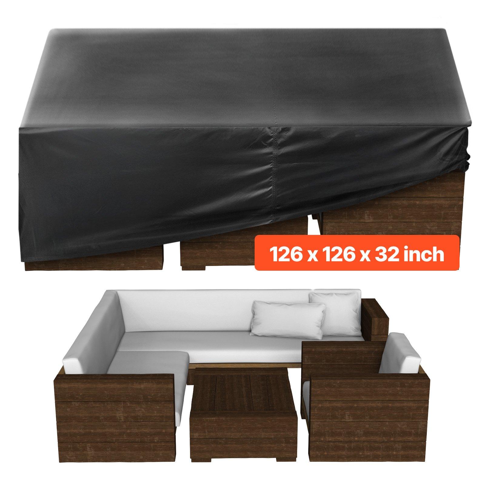 【Summerfinds】VEVOR Patio Furniture Cover, 420D Heavy Duty Waterproof Outdoor Dining Table and Chairs Cover, Large Squre Patio Table Covers with Air Vent for All Weather, 126Lx 126Wx 32H inch, Black