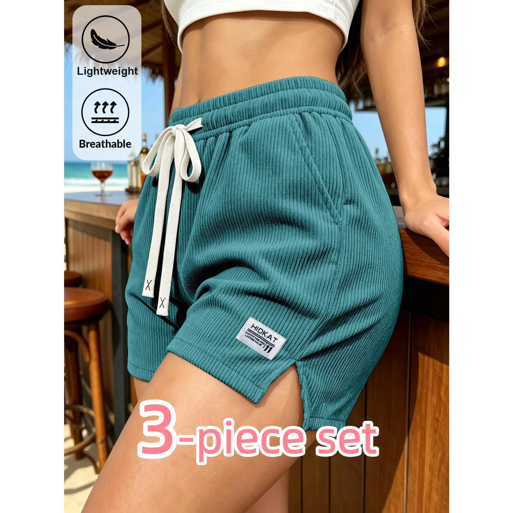 3PC Women's Summer Shorts, Women's Corduroy Shorts, Suitable for Casual Daily Vacations, Light and Sporty Style. Fashionable, Lightweight, Breathable