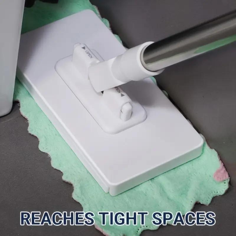 Automatic Mop System with 5 Replacement Pads, Single Click Fabric Change, Space-Saving Design, Compatible with Standard Cleaning Fabrics, Flat Mops