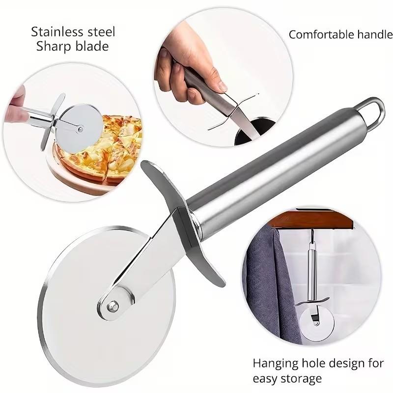 Stainless Steel Pizza Cutter, Sharp Rotating Blade, Ergonomic Non-Stick Handle, Easy Cutting for Pizza, Cheese, Dough, 1pcs