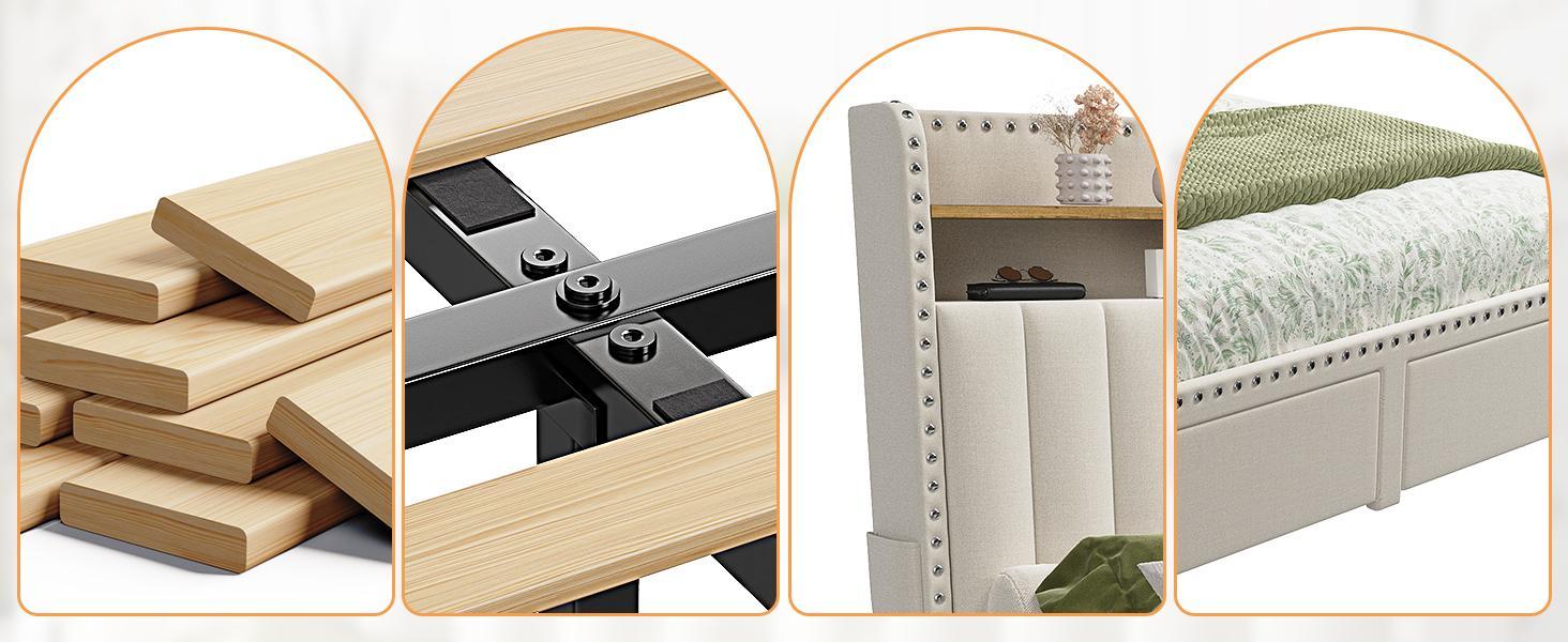 Bed Frame with 2 Drawers, MATTRESS NOT INCLUDED, Bedframe with Headboard and Storage, Upholstered Bed Frame with Storage, No Mattress, NO Noise, No Box Spring Needed Bed Frame with 2 Drawers, MATTRESS NOT INCLUDED, Bedframe with Headboard and Storage, Upholstered Bed Frame with Storage, No Mattress, NO Noise, No Box Spring Needed