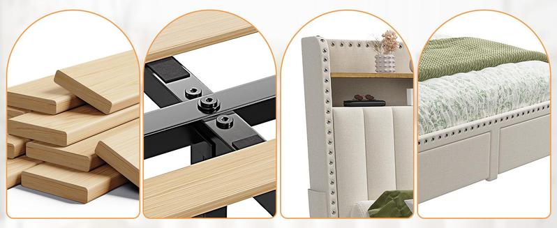 Bed Frame with 2 Drawers, MATTRESS NOT INCLUDED, Bedframe with Headboard and Storage, Upholstered  Bed Frame with Storage, No Mattress, NO Noise, No Box Spring Needed