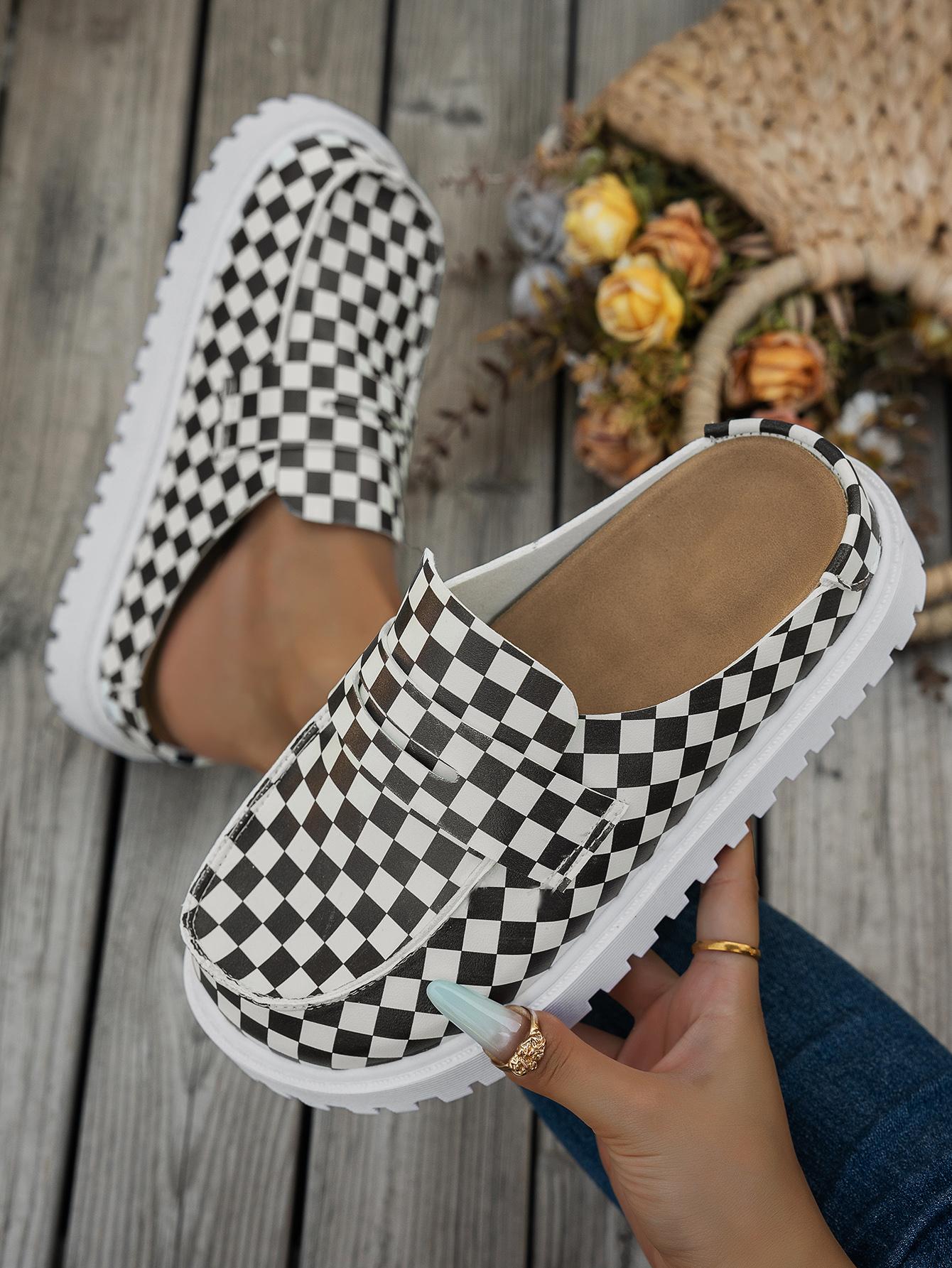 Summer New Checkered Slip-On Comfortable Half Sandals, Checkerboard Slip On, Women's Casual Shoes, Casual Plaid Shoes, Trendy Footwear for Daily Wear, Stylish and Practical Design