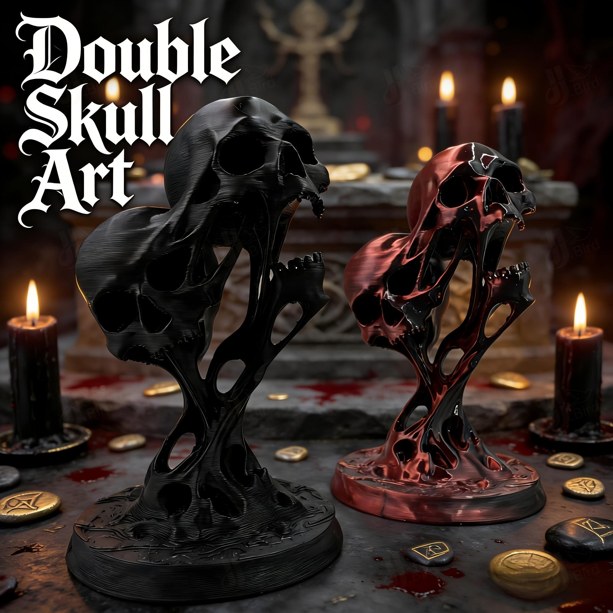 Gothic Style Dual Skull Ornament, Gothic Art Display, Home Bookshelf Desktop Decoration, Creative Collectible Figurine, Unique Decor