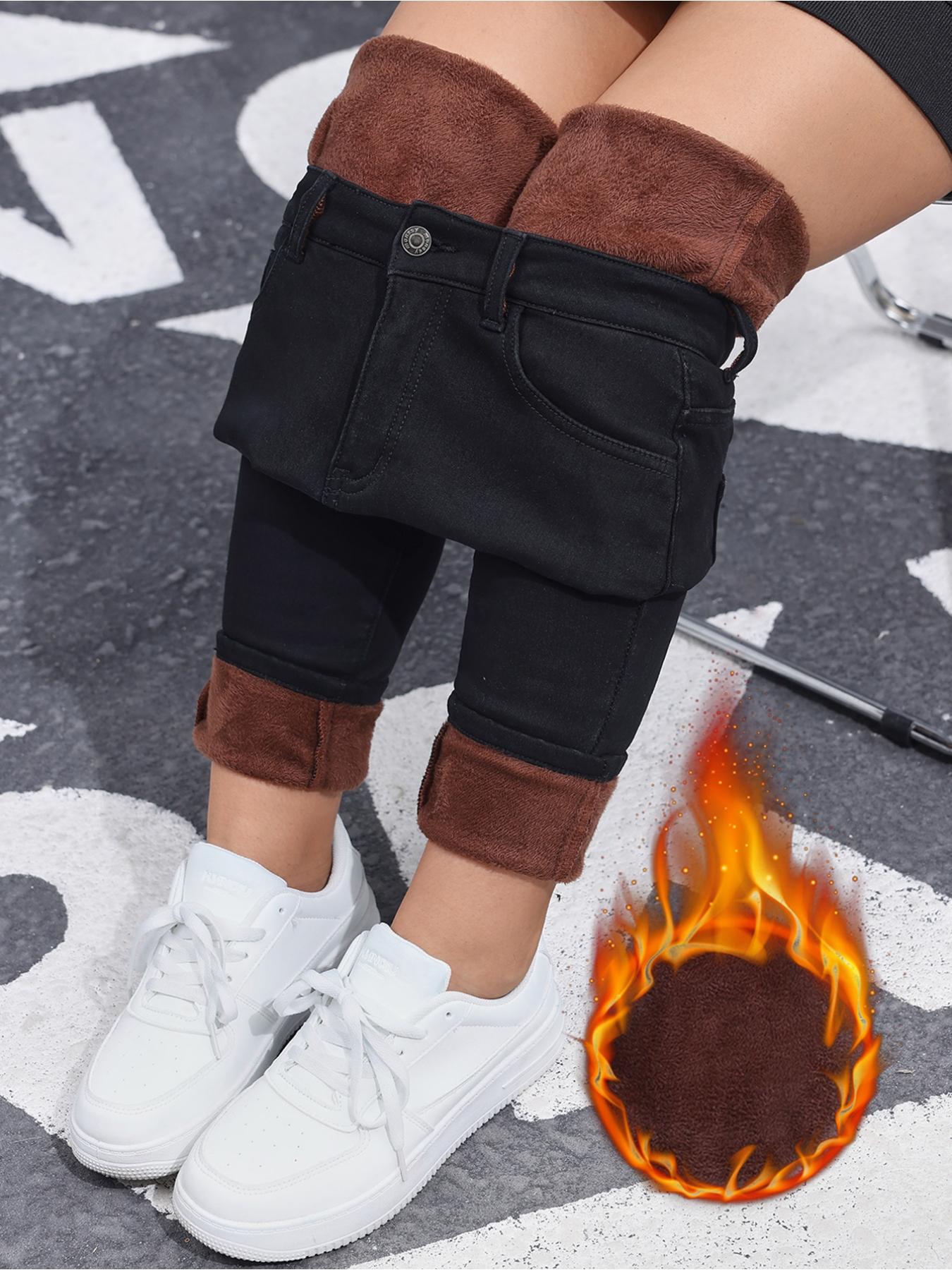 Women's High Elasticity Casual Jeans Pants, Thickened Fleece Lined Denim Trousers, Comfortable Fashion Long Pants for Women, Breathable Bottoms