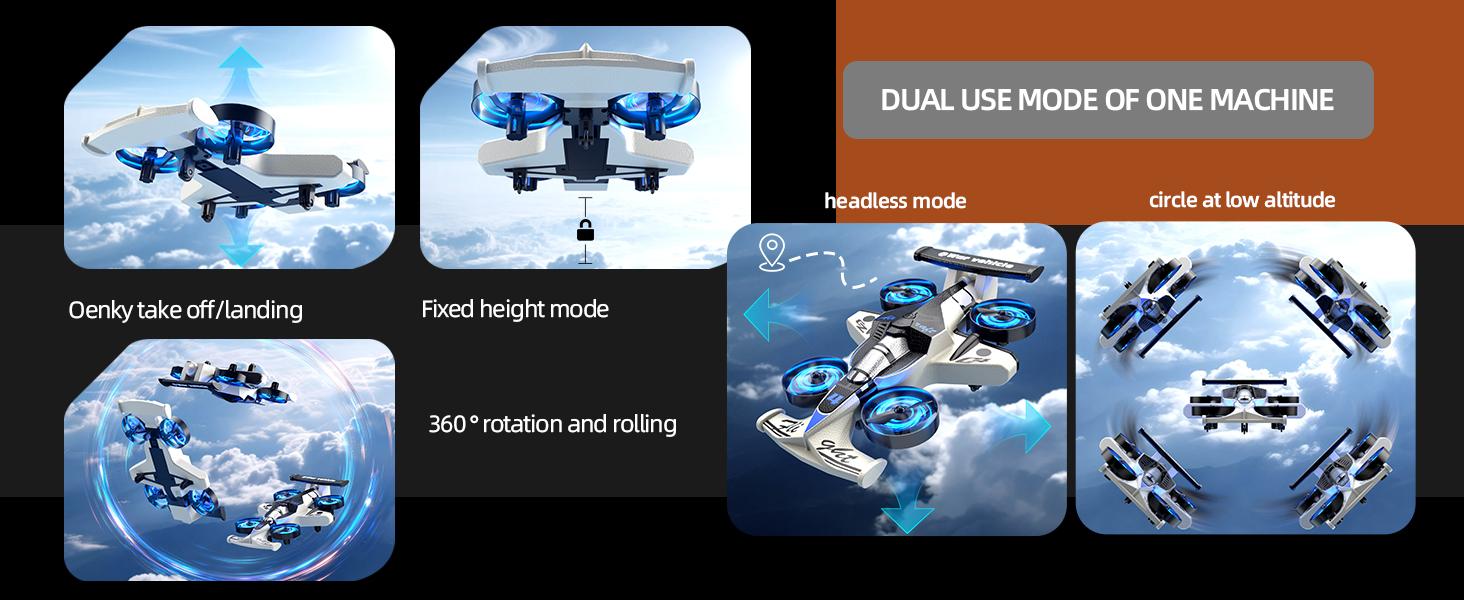 Remote control airplane and car toys, suitable for children aged 4, 6, 8, 10 and 12. 2-in-1 foam remote control plane & car, jet mini drone, stunt racing car & airplane toys. Ideal for boys aged 4–9 and beginners, playable indoors and outdoors,