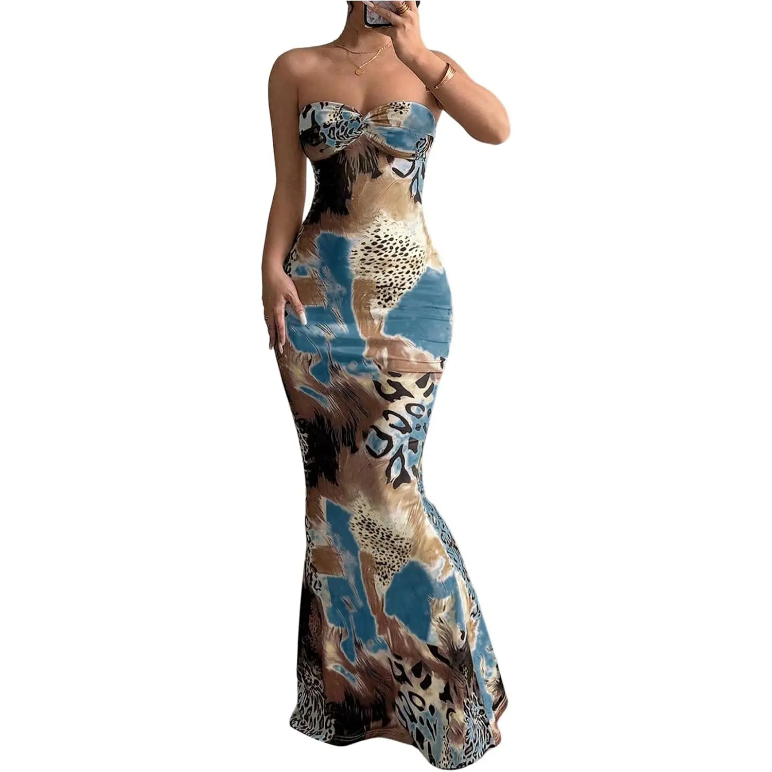 GORGLITTER Women's Leopard Print Strapless Maxi Dress Cheetah Print Outfits