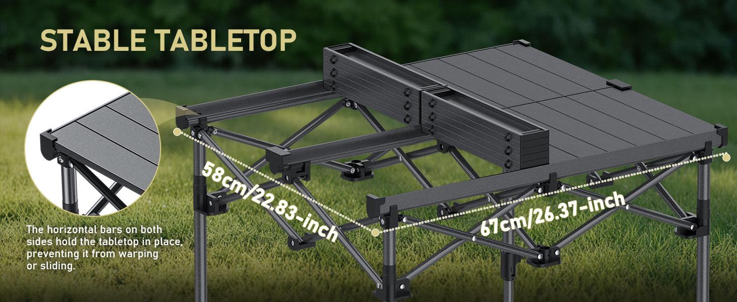 Anbte Camping Table Foldable, 2 Height Max 27.5" Aluminum Roll up Camping Table with Carry Bag & Heat-Resistant Tabletop, Lightweight, for Indoor Outdoor RV BBQ Picnic Patio Beach, 26" x 23", Black