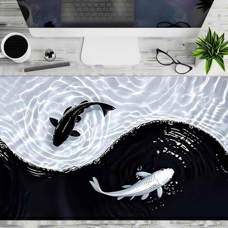 Extra Large Yin Yang Koi Waves Mouse Pad Gaming Desk Pad 35x16 Inch Computer Keyboard Mousepad with Non-Slip Rubber Base Durable Stitched Edge Desktop Accessory Perfect Gift for Home and Office Christmas