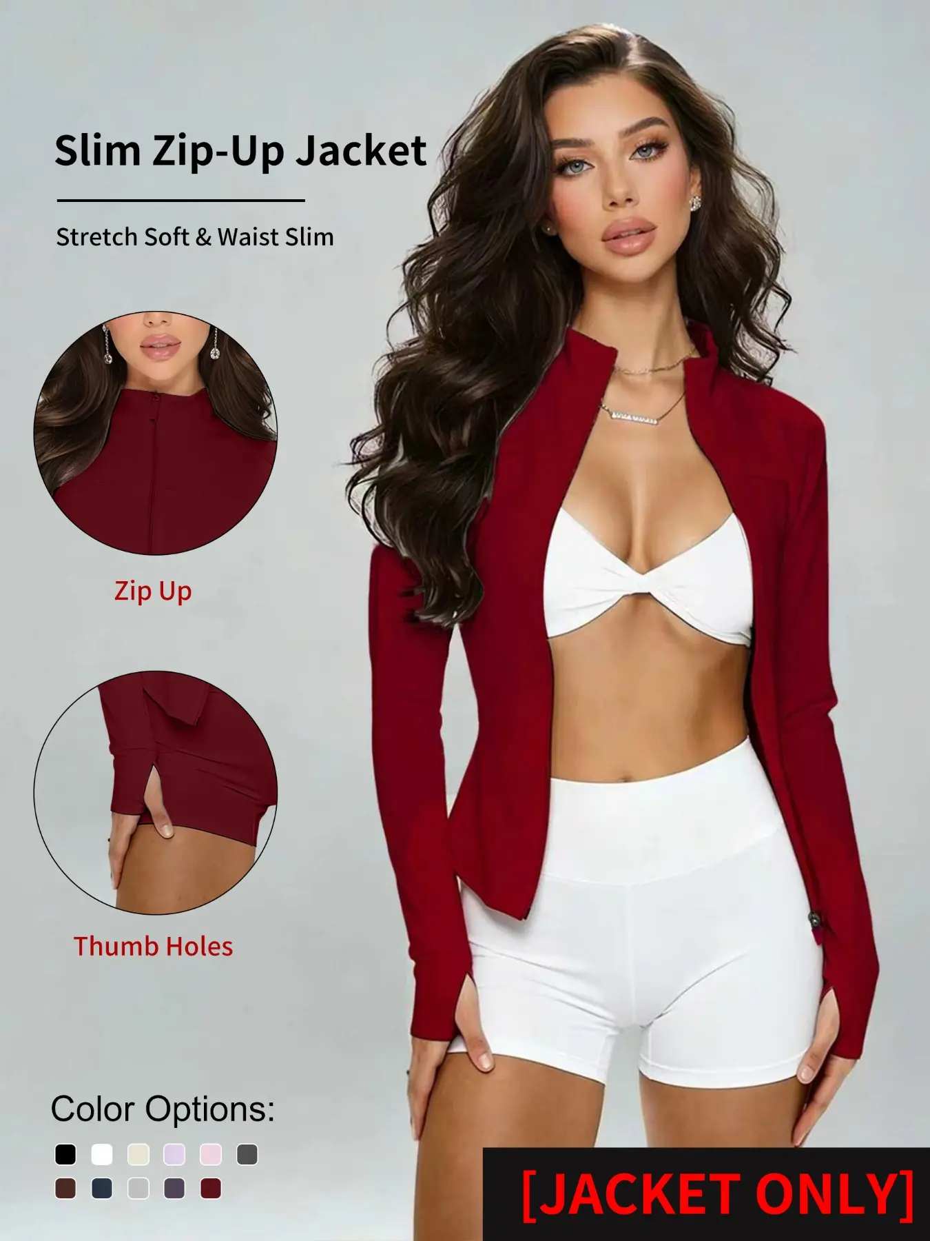 Women's Zip Up Yoga Jacket, Slim Fit Long Sleeve Workout Jacket with Stand Collar and Thumb Holes, Lightweight Athletic Top for Yoga, Gym, Running & Athleisure