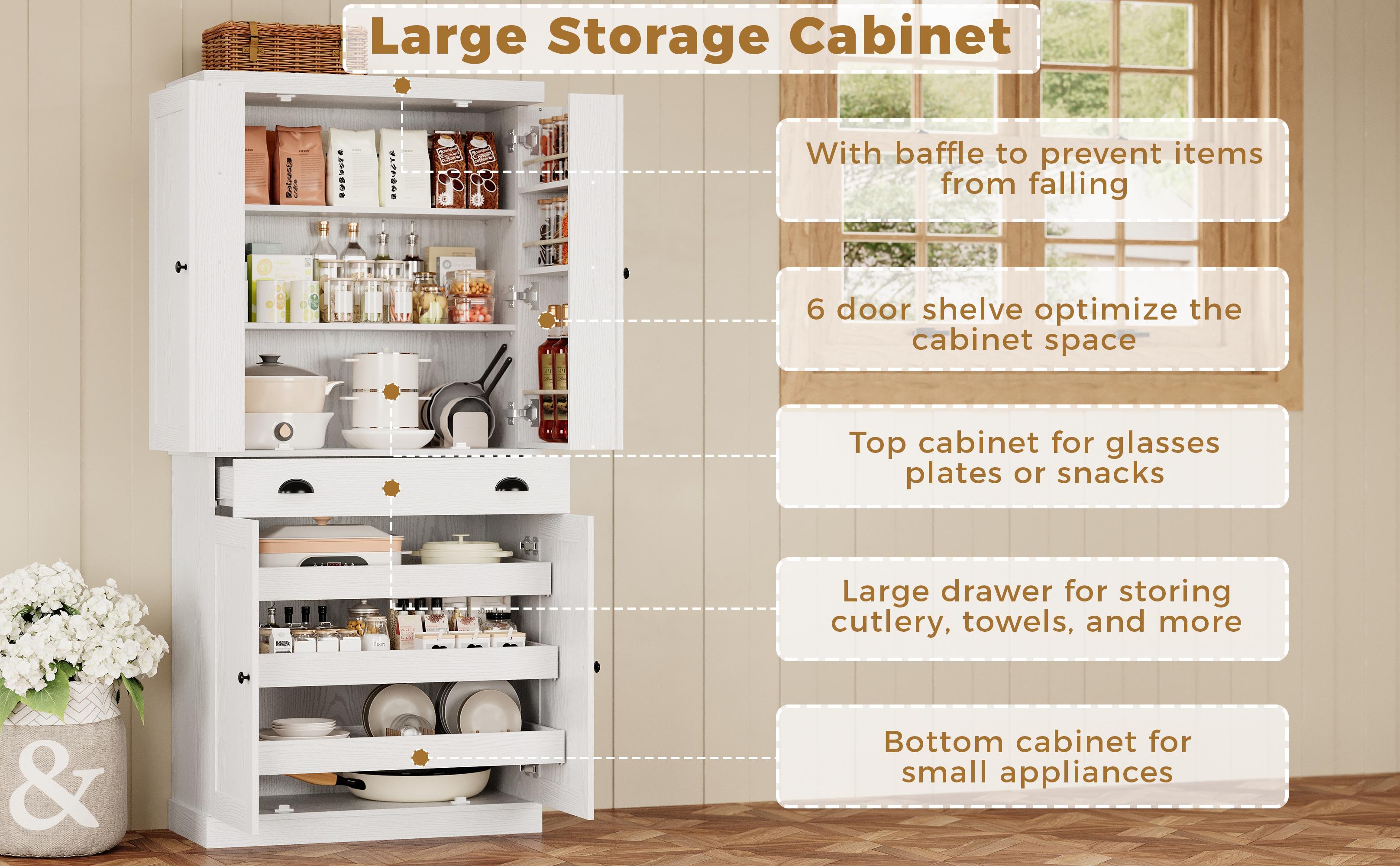 【2 Packages Shipping】IRONCK Kitchen Pantry Cabinet 72" Height, Freestanding Cupboard with Drawer, Sliding Storage Rack, and 6 Hanging Shelves for Dining Room, Laundry 【2 Packages Shipping】IRONCK Kitchen Pantry Cabinet 72" Height, Freestanding Cupboard with Drawer, Sliding Storage Rack, and 6 Hanging Shelves for Dining Room, Laundry