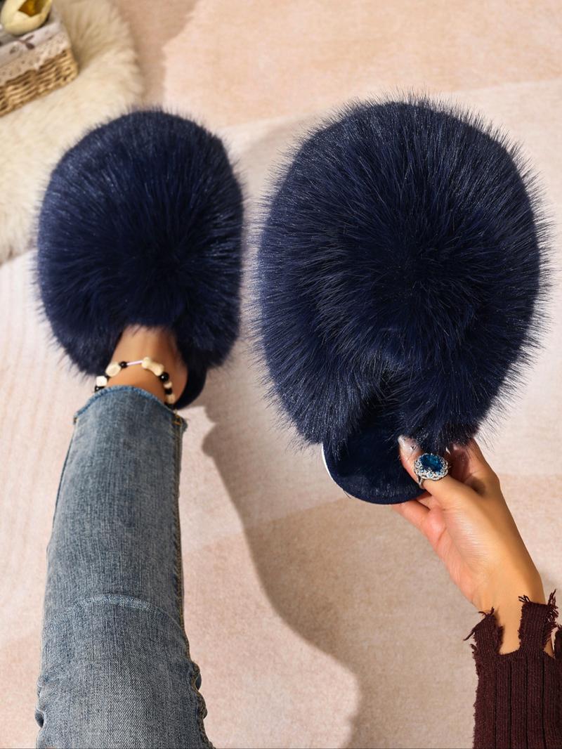 New Trendy Plush Fur Slippers, Super Cute Fashion Warm Home Shoes, Fuzzy Warm Slippers, Anti-Slip Thick Sole Cat-Feeling Cotton Slippers, Girls' Gift