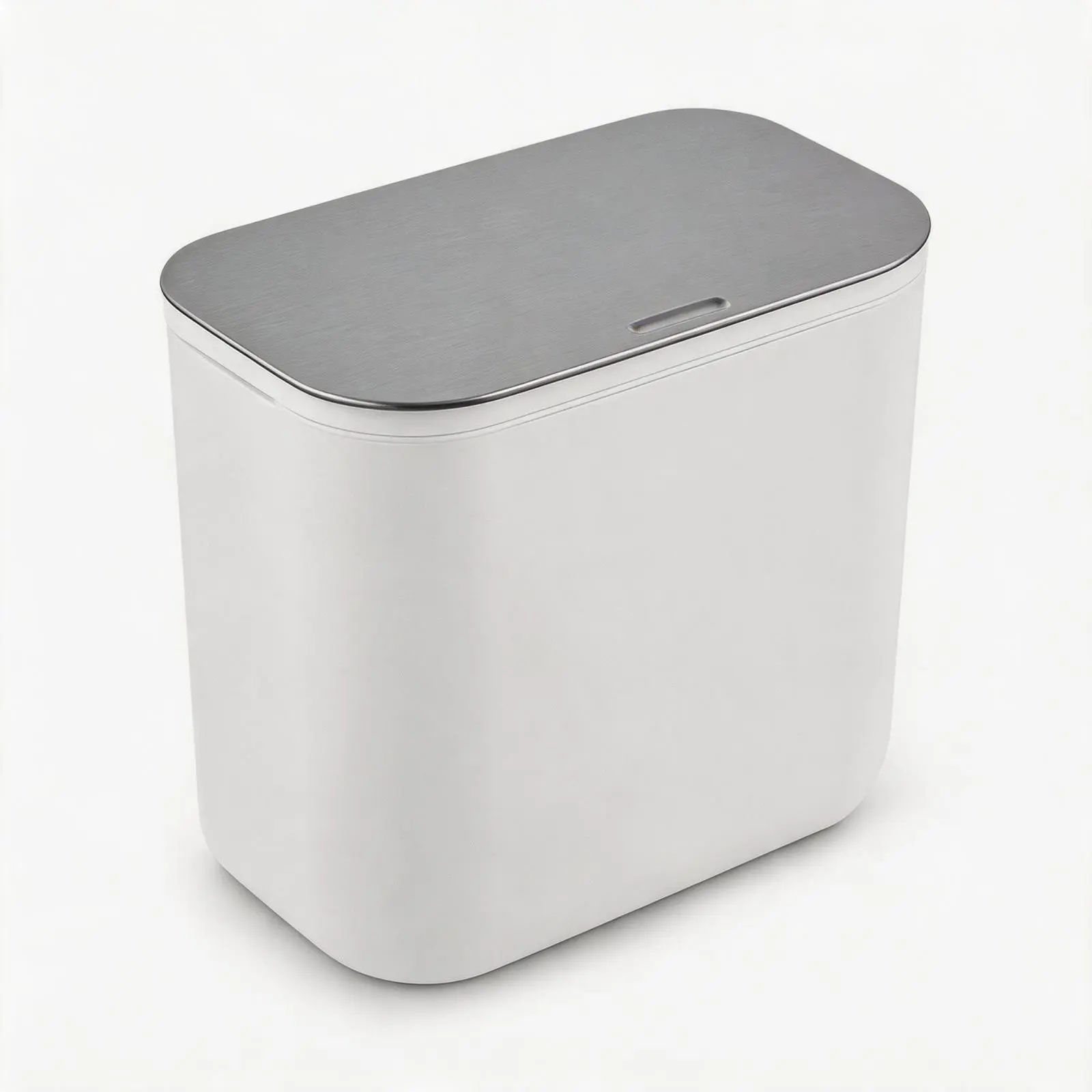Touch-Free Lid Hanging Plastic Trash Bin with Stainless Steel Odor-Sealing Flip-Slide Lid, 7L/9L Options, Green/White/Gray Bins for Home Kitchen, Bathroom Use