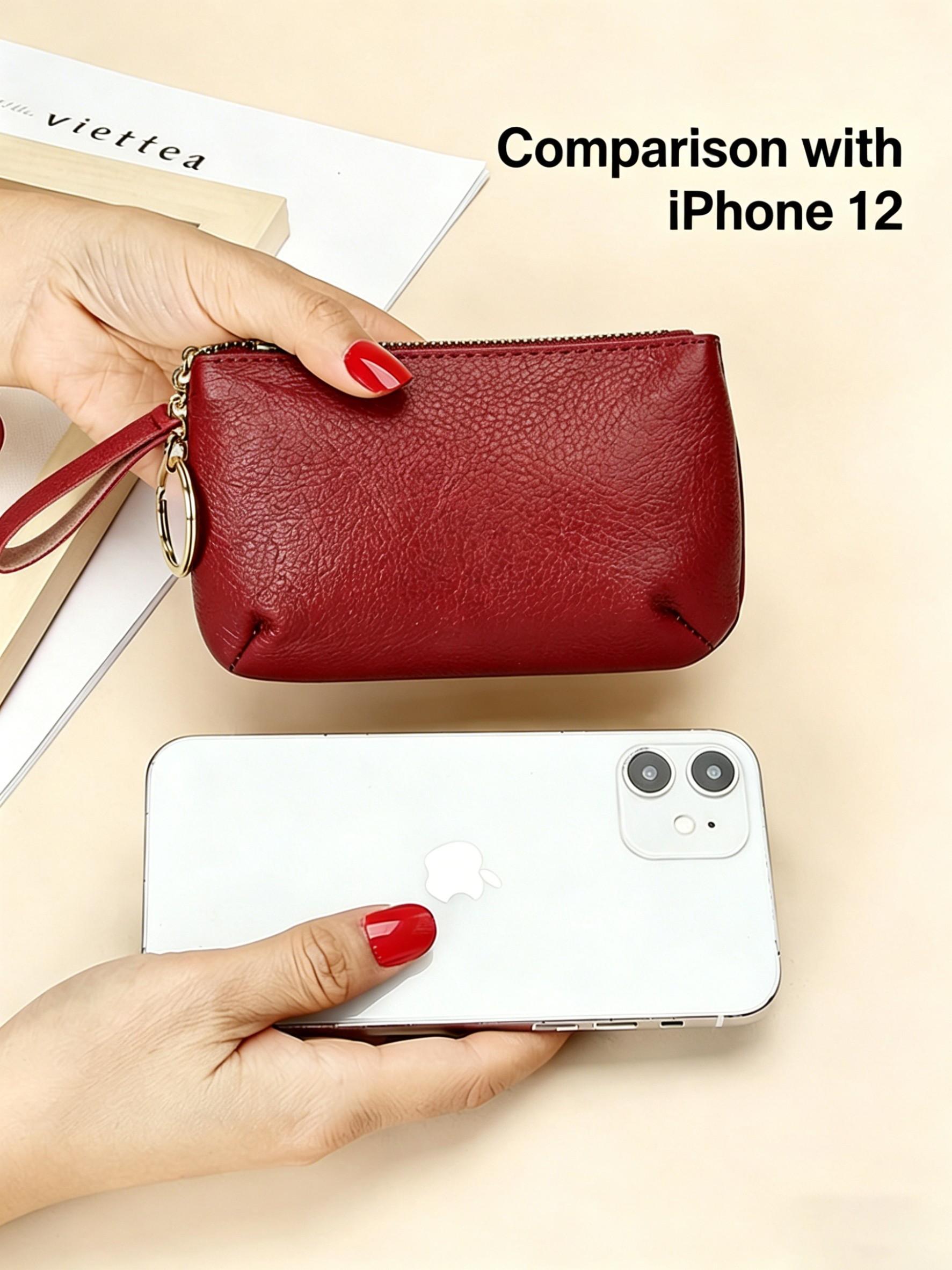 Women's Leather Coin Purse Keychain Wristlet Wallet, Zipper Closure Design, Multiple Colors Available, Keychain Included, Ideal Gift for Women