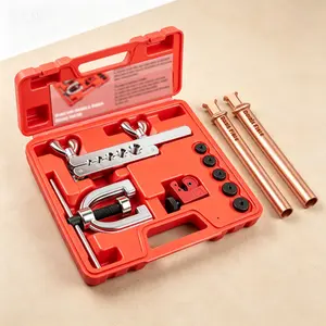 Professional Brake Line Flaring Tool Kit with Tubing Cutter, Double & Single Flare Tool Set for Copper, Aluminum, and Brass Tubing, Includes 5 Adapters, 45 Degree Flares, Brake Line Repair Kit for Automotive