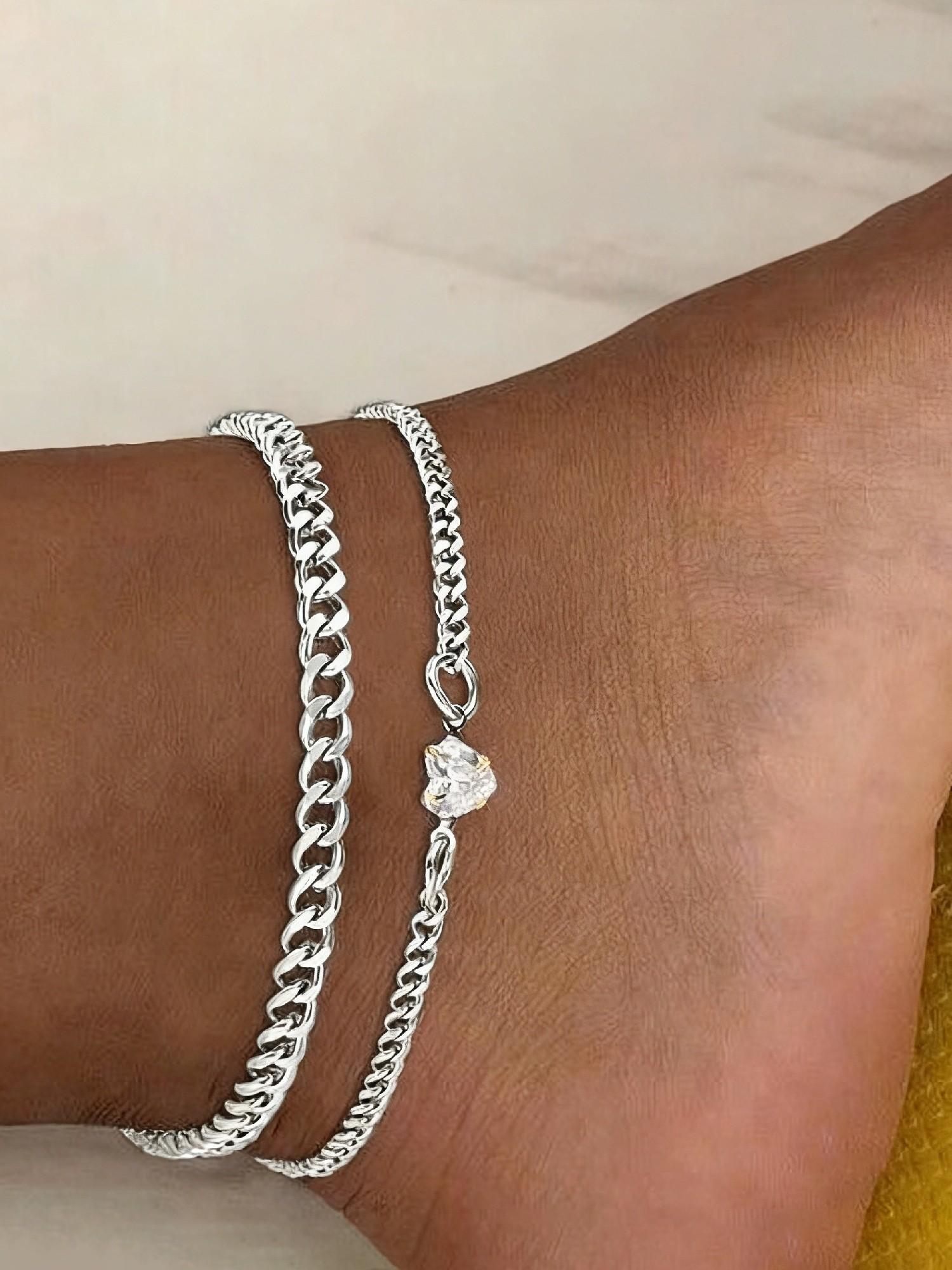 2 Piece Stainless Steel Anklet Set, Vintage Fashion Elegant Heart Layered Anklets, Body Jewelry for Women, Beach Party Gift, Foot Jewelry, Wearable Jewelry