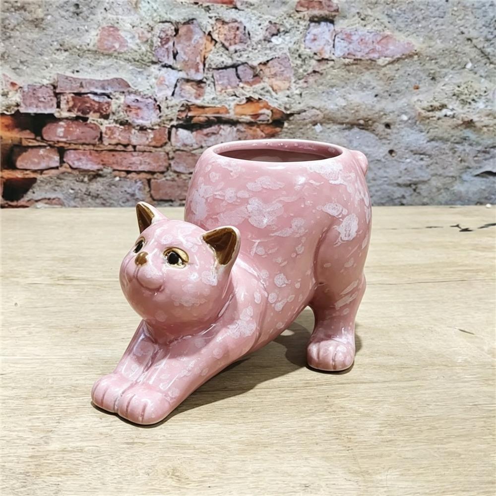 Cute Cat Planter Pot with Drainage Hole Succulent Cactus Planter | Novelty Bonsai Flowerpot, , Cat Vase & Cat Flower, Desk Windowsill Shelf Decor Gift