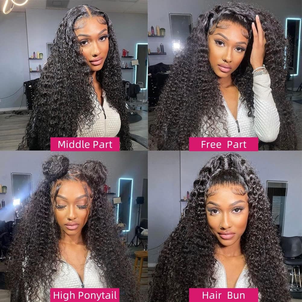 Bling Hair 32inch Kinky Curly Lace Front Wigs Human Hair Pre Plucked 180% Density 13x4 13x6 HD Transparent Lace Frontal Curly Wigs Human Hair Deep Curly Human Hair Wigs For Women Natural Black