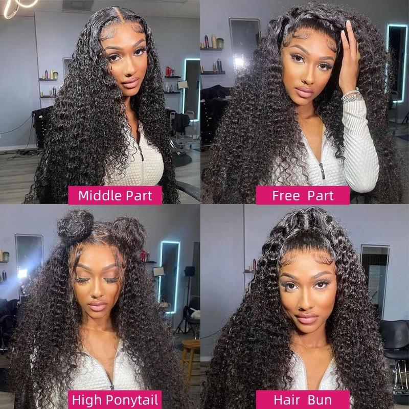 Bling Hair 32inch Kinky Curly Lace Front Wigs Human Hair Pre Plucked 180% Density 13x4 13x6 HD Transparent Lace Frontal Curly Wigs Human Hair Deep Curly Human Hair Wigs For Women Natural Black