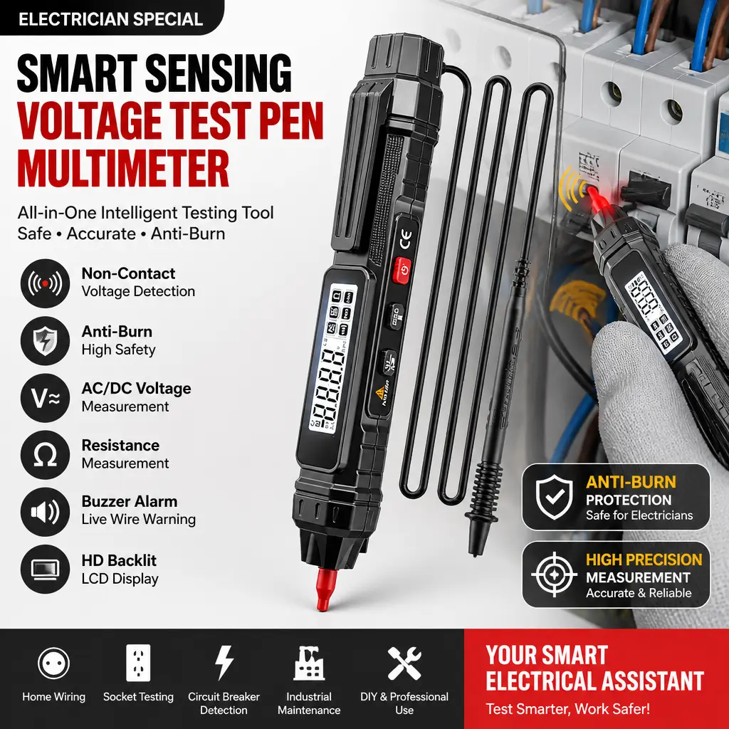 Electrician Pen‑Style Multimeter, Smart Anti‑Burn High Precision Voltage Tester Pen with NCV Non‑Contact Induction Detection