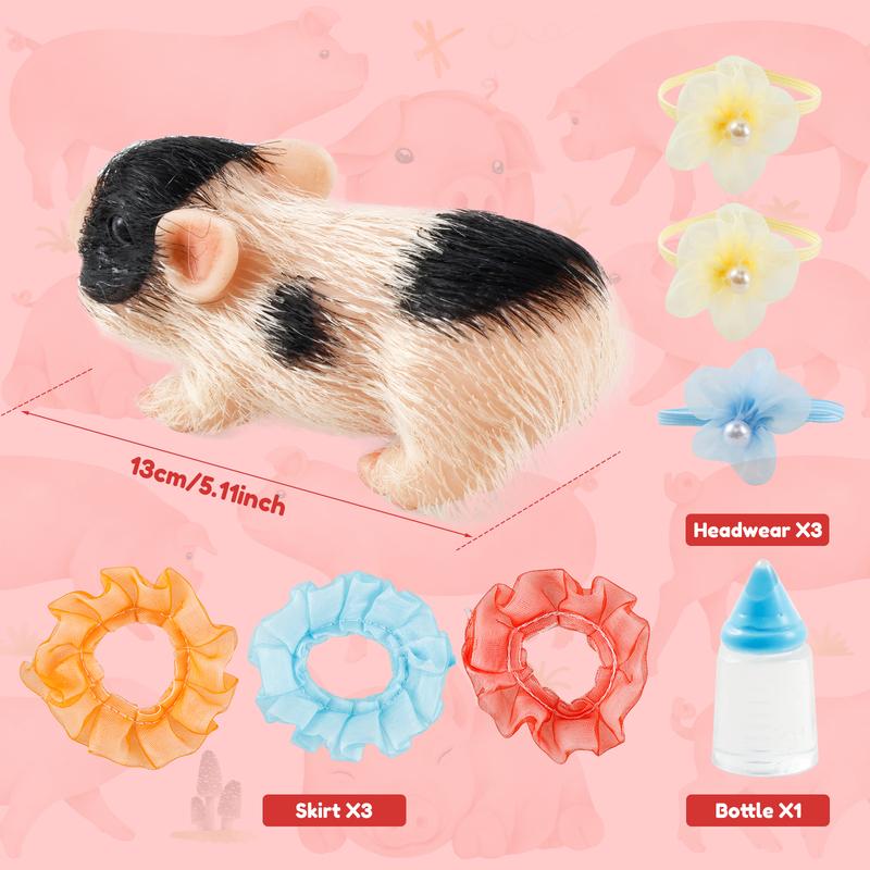 Halloween Gifts 5" Silicone Pig Mini Soft Lifelike Full Body White Figurine Water Proof Christmas Toys with 3 Accessories & Bottle OR Stocking Stuffers Party Favors Assortment