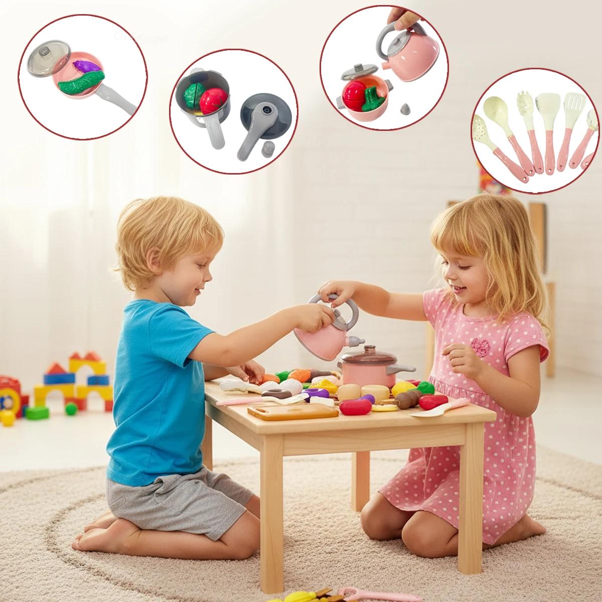 69-Piece Toddler Kitchen Pretend Playset with Pots, Pans, Utensils & Play Food, Play Kitchen Accessories for Ages 3+, Ideal for Classroom, Holiday & Birthday Gifts, 3 - 4 Years