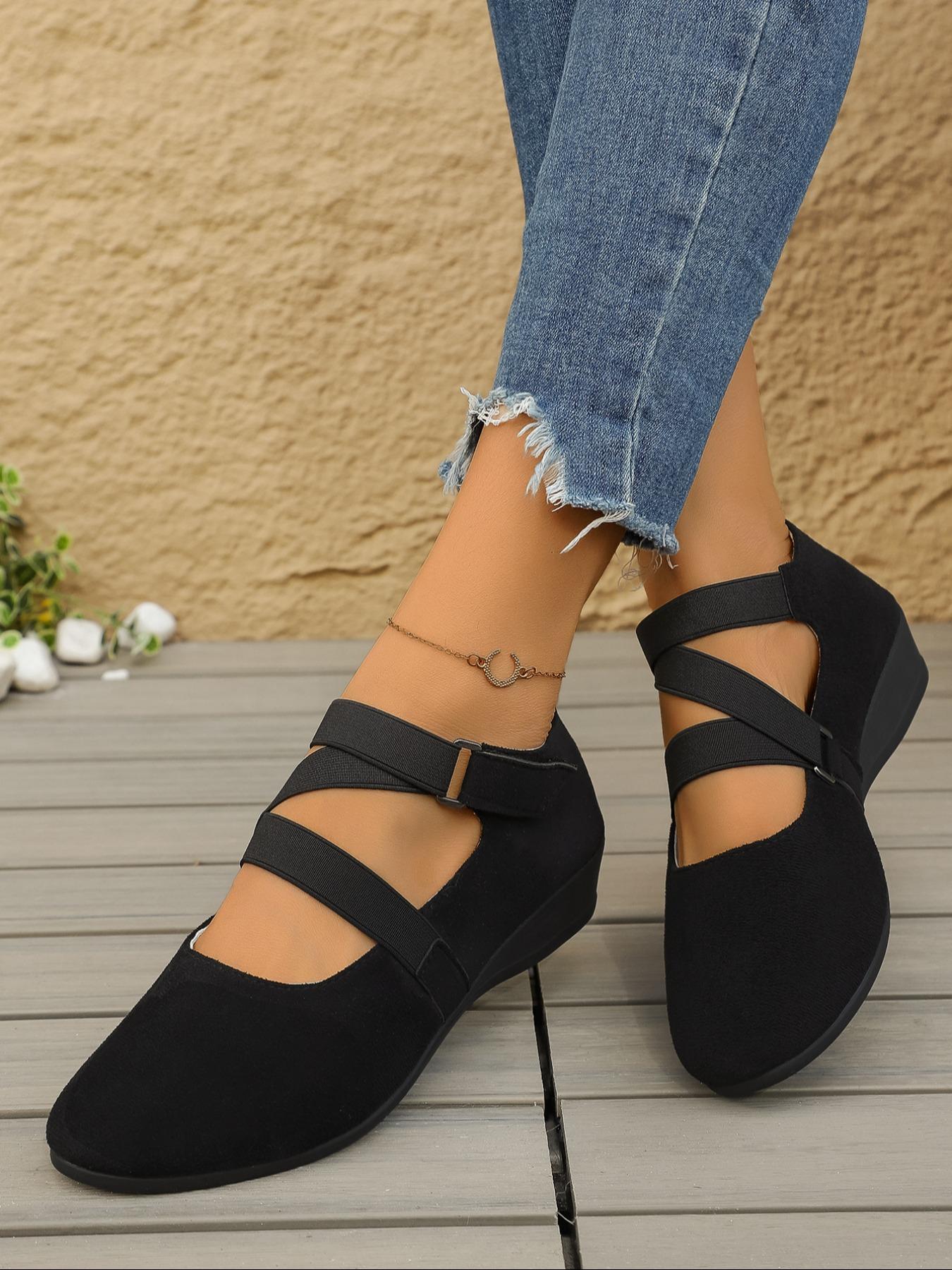 Soft Wedge Shoes for Women, Stylish Fashion Closed-Toe Design in Faux Suede, Comfort Style for Day or Night Wear