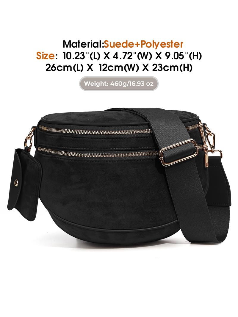 Trendy Suedette Crossbody Bag, Spacious Bum Bags for Women, Large Imitation Suede Shoulder Fanny Packs, Casual Sling Purse with Adjustable Strap and Coin Wallet, Ladies' Saddle Handbags for Daily Outdoor, Casual Commuter Bag
