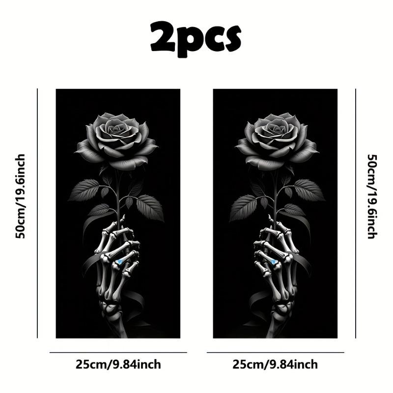 2-Piece Handheld Rose Car B-pillar Sticker, Matte Surface, Leave No Trace, Waterproof and Scratch Resistant, Single Use, Suitable for Plastic and Metal Surfaces, Floral Design Car Accessories, Universal Car Sticker