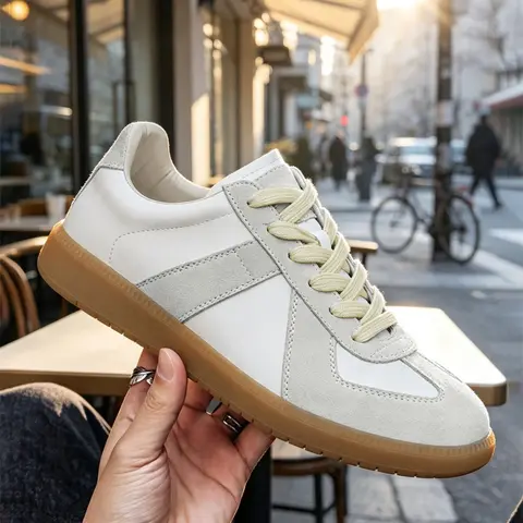 Men's Colorblock Lace Up Low Top Sneakers, Casual Comfortable Breathable Sports Running Shoes, Casual Jogging Shoes, Sneakers for Daily Wear, Closed Men's German Training Shoes, Genuine Leather Retro Sports Sneakers, Men's Athletic Shoes