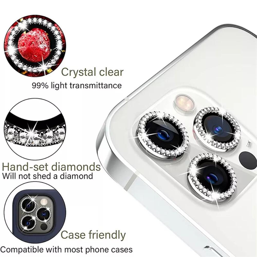 Shiny Artificial Diamond Camera Lens Protector Film for iPhone 17/16/15/14/13/12/11 Pro Max, Durable Protective Cover