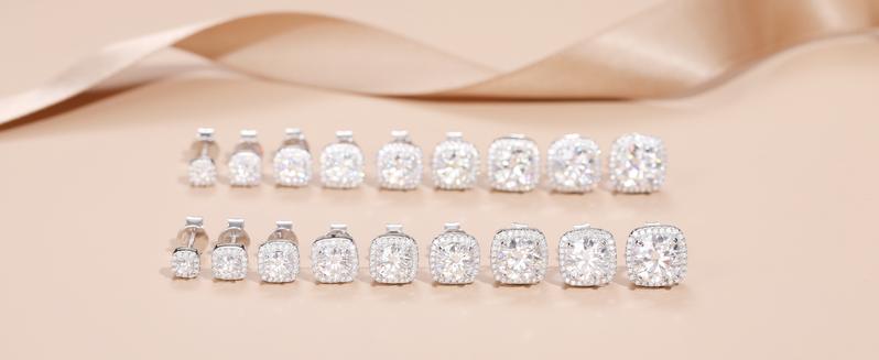 HELLOICE [Unisex] Moissanite Halo Square Stud Earrings 925 Sterling Silver Earrings 0.2Ct/0.6Ct/1.0Ct/1.6Ct/2Ct/4Ct Synthetic Moissanite Earrings Moissanite Jewerly Gift for Her Him