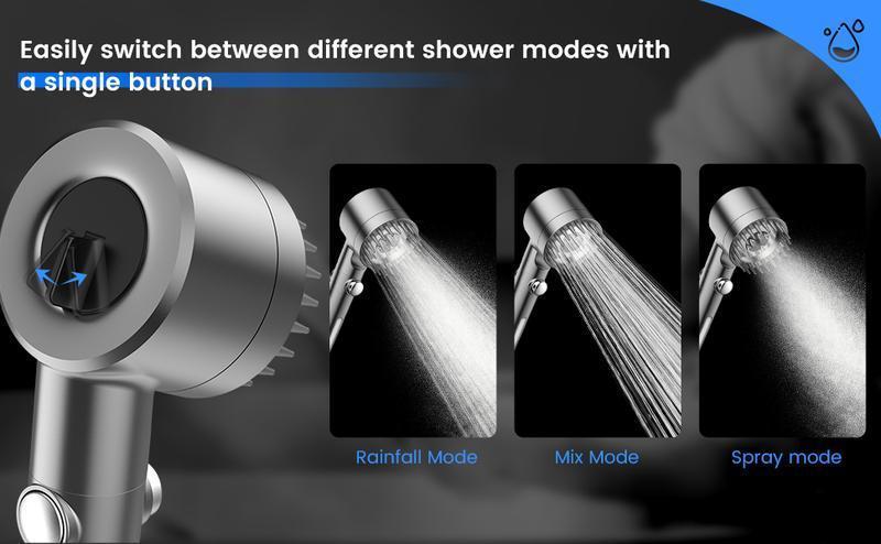 High Pressure Handheld Shower head with Detachable Spray Mode,Replacement Hose/Bracket&Cotton Filters,built-in power wash function for cleaning tubs, tiles and pets, extra-long stainless steel hose,wall and ceiling mounts High Flow Even Water