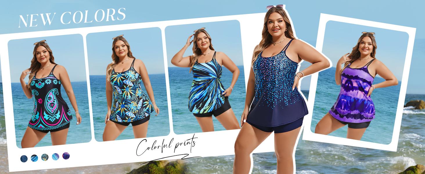 【12-28W】Hanna Nikole Womens Plus Size Tankini Swimsuit Two Piece Bathing Suits Flowy Swim Tops with Boy Shorts Outdoorfun SpringStatements