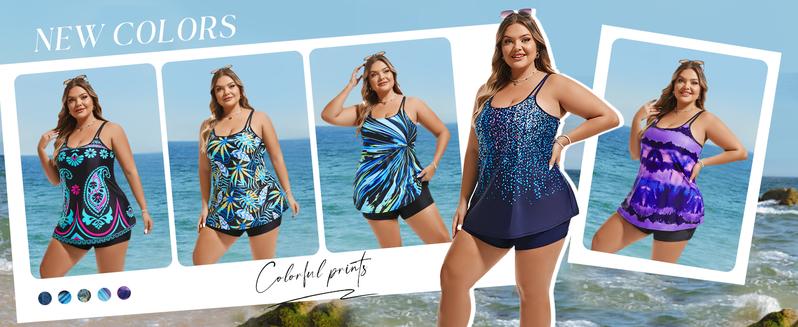 【12-28W】Hanna Nikole Womens Plus Size Tankini Swimsuit Two Piece Bathing Suits Flowy Swim Tops with Boy Shorts Outdoorfun