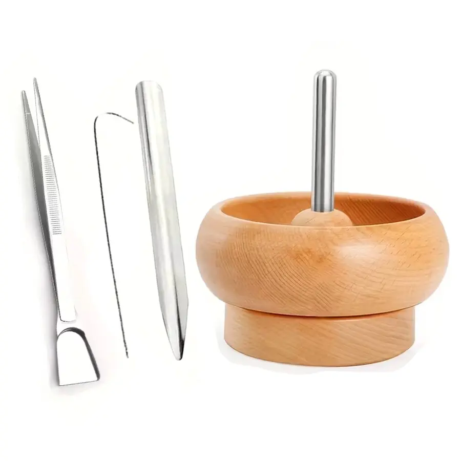Wooden Bead Rotator Kit for Quick Jewelry Making, Beading Kits Includes Bar Tool, Beading Needle, Jewelry Tweezers, Ideal for Beaders and Designers