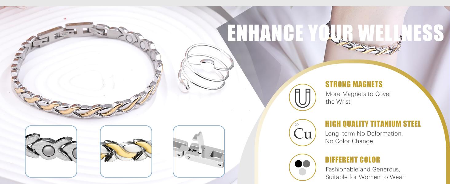 Women's Mermaid Series Stainless Steel Magnetic Chain Bracelet - Adjustable 2-Tone Link Chain Jewelry Bracelets & Bangles, Includes Tool, for Everyday Wear, Magnetic Clasp, No Gemstones, Fashionable Gift