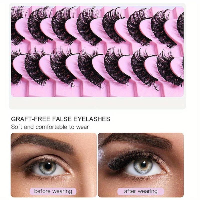 Fluffy Wispy False Eyelashes, 10 Pairs Cat-Eye Strip Lashes Natural Curly Faux Mink Eyelashes, 3D Effect Reusable Eyelash Extensions, Lightweight Volumized Eye Makeup Tool for All Season Daily Party Wedding Makeup, Beginner-Friendly False Lashes