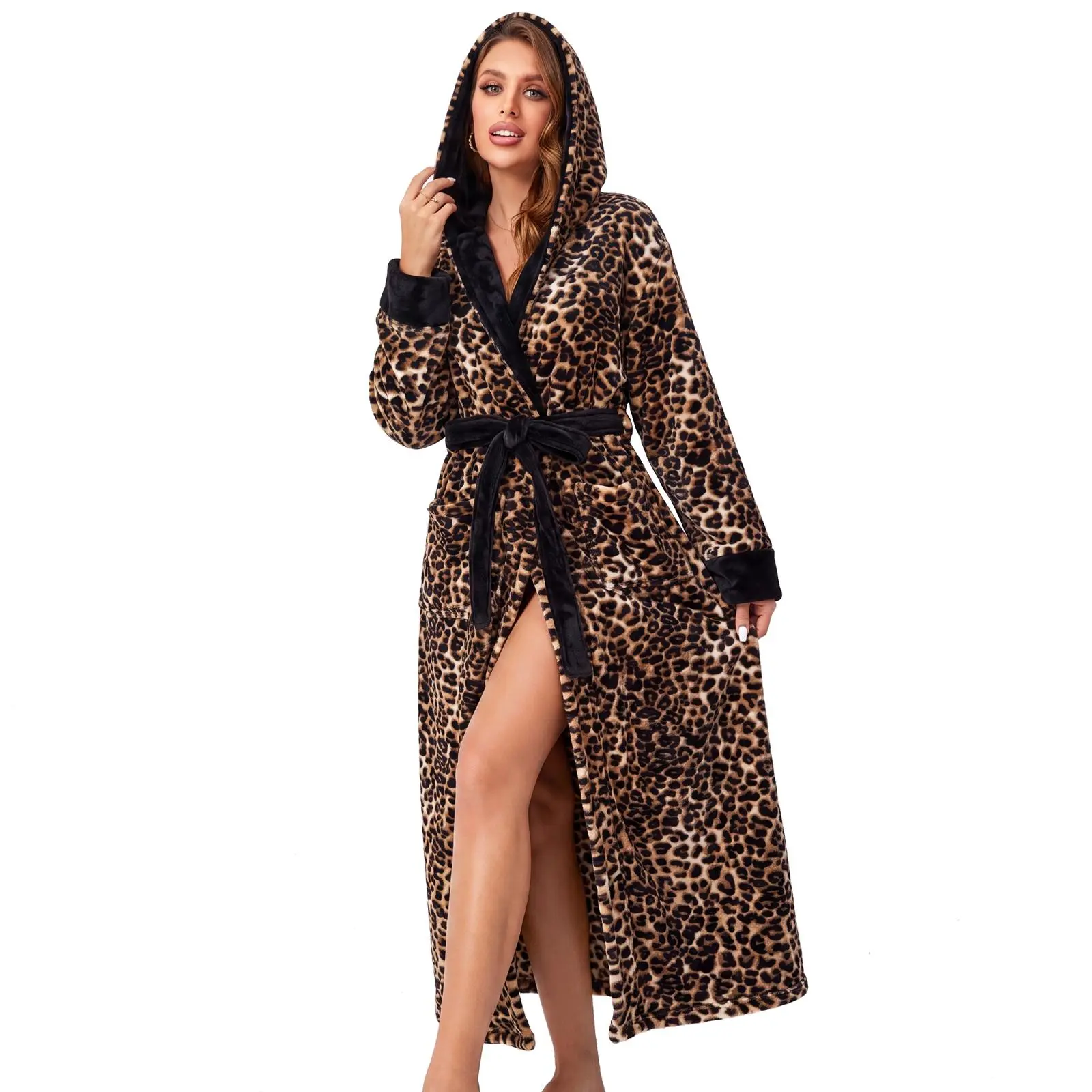 RONGTAI Women's Plush Hooded Robe Bathrobe-Fast Warmth for Home