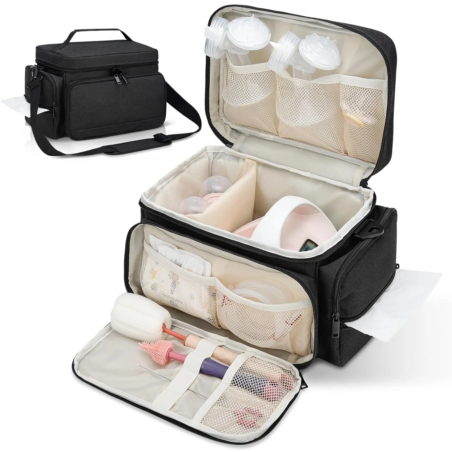 Portable Breast Pump Bag Fit for Spectra S1 and S2, Waterproof Pumping Bag with Mat for Pump Accessories, Portable Carrying Case for Work Travel and Family Use, Black