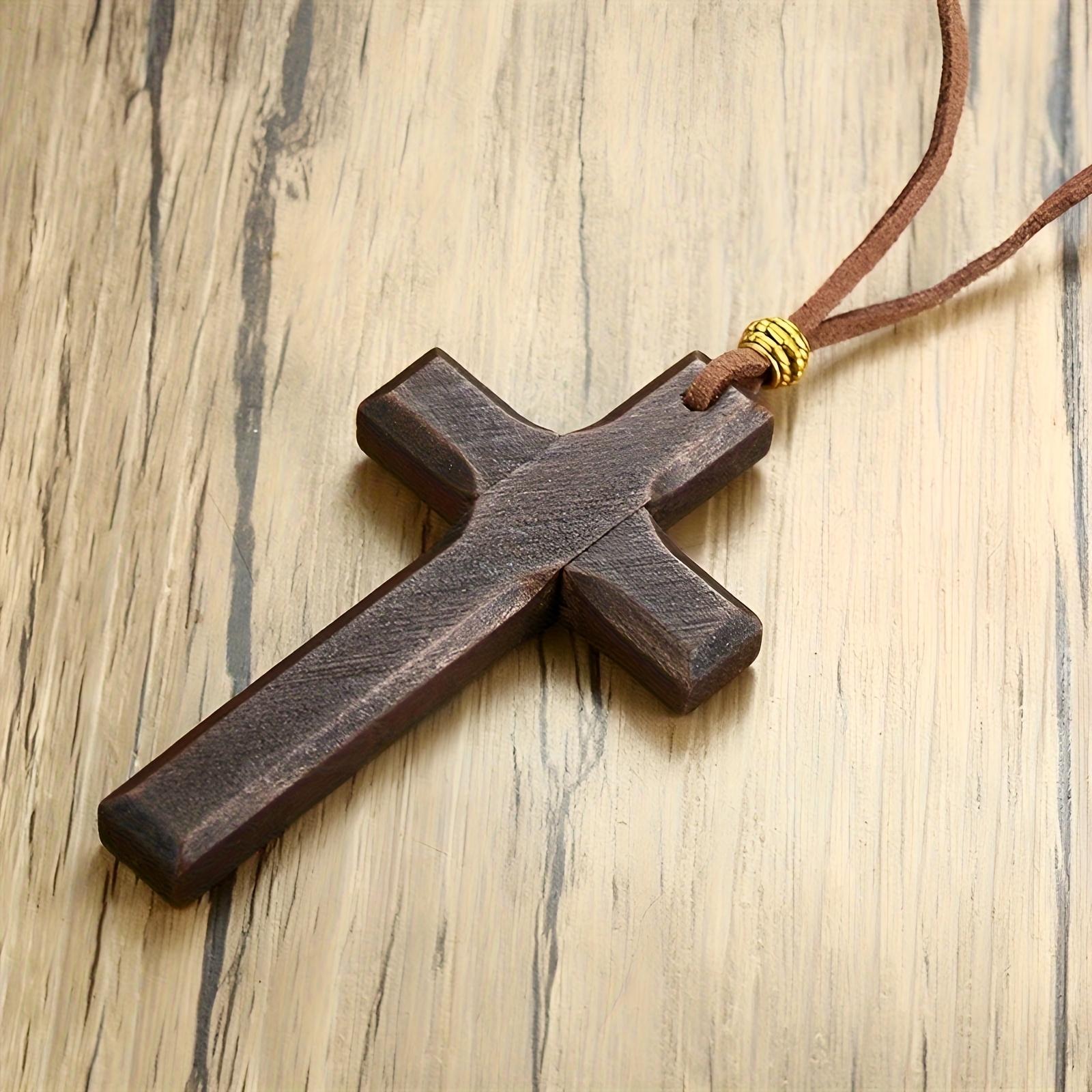 Unisex Wear 2-Pack Minimalist Wooden Cross Necklaces - Handmade Religious Jewelry with Cross Shape, Letter Motif - Everyday Gift Set