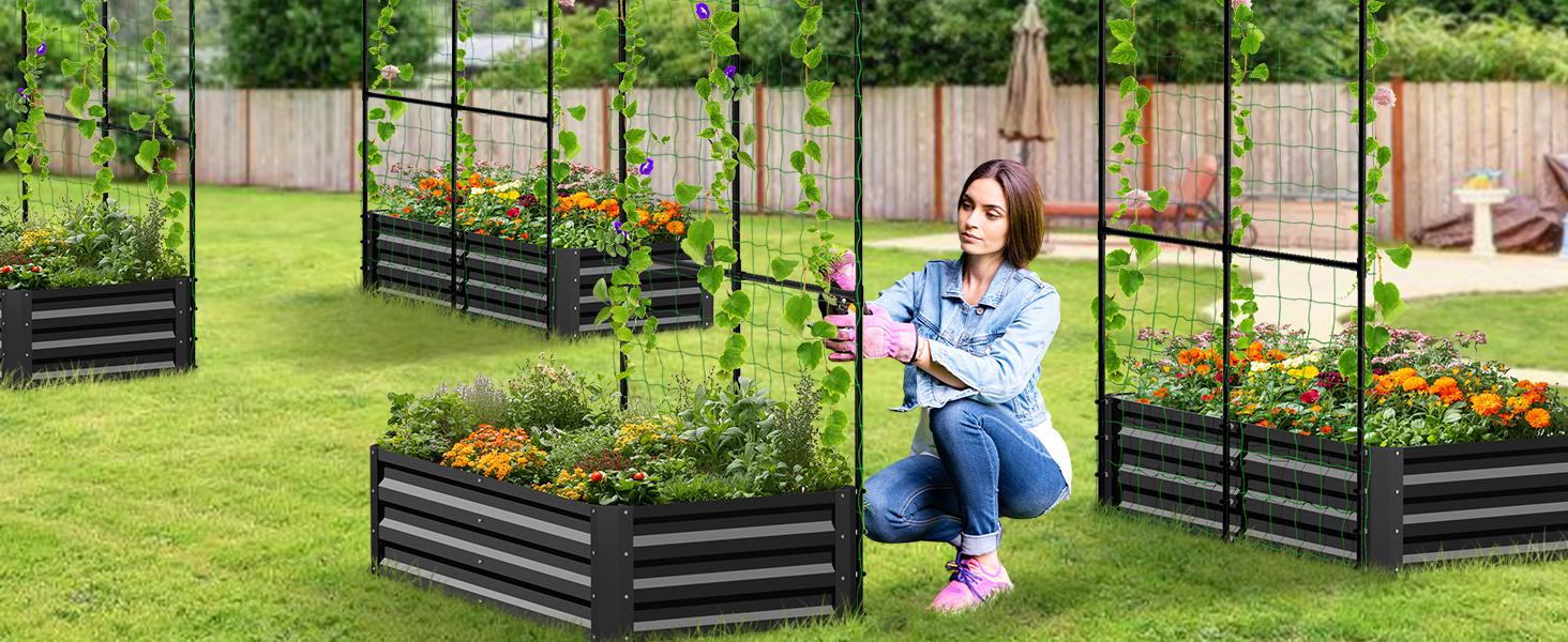 Lilypelle 3 in 1 Raised Garden Bed with Tall Arch Trellis for Climbing Plants, Galvanized Planter Box Outdoor for Gardening, Vegetables, Flower