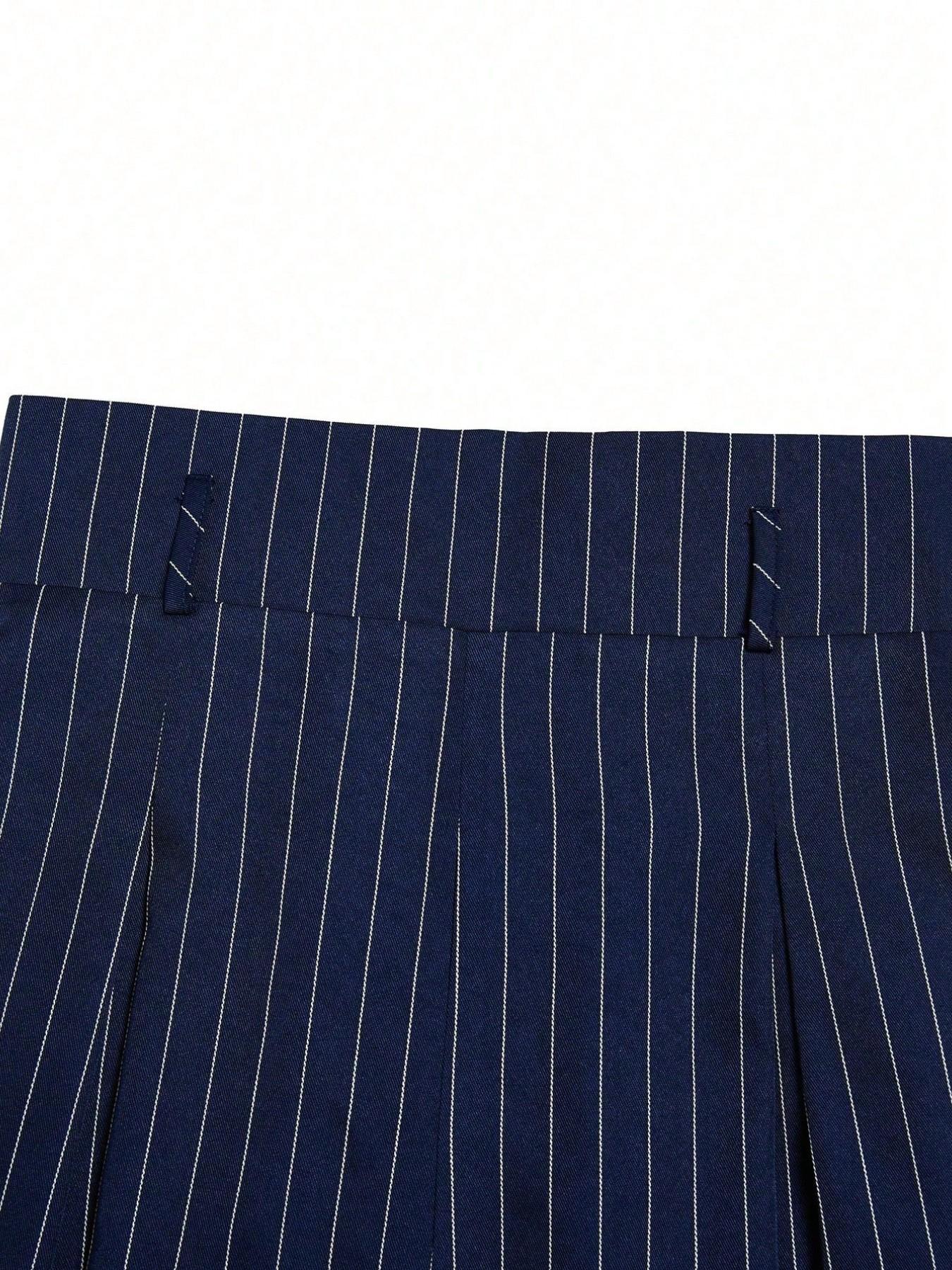 Women's New Navy Striped Suit Pants, High Waist Elegant Fashion, Elastic Waist Straight Leg Loose Wide Leg Pants, Casual Daily Commute, Casual Summer Bottoms, Classy Casual Trousers, All Season Trousers