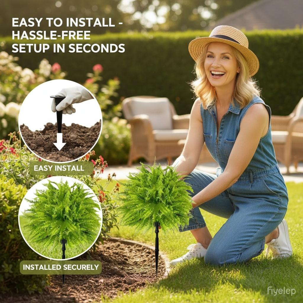 Artificial Boston Fern Planters, UV Resistant Evergreen Shrubs, 2-Pack Indoor Outdoor Decor, Porch Garden Decoration