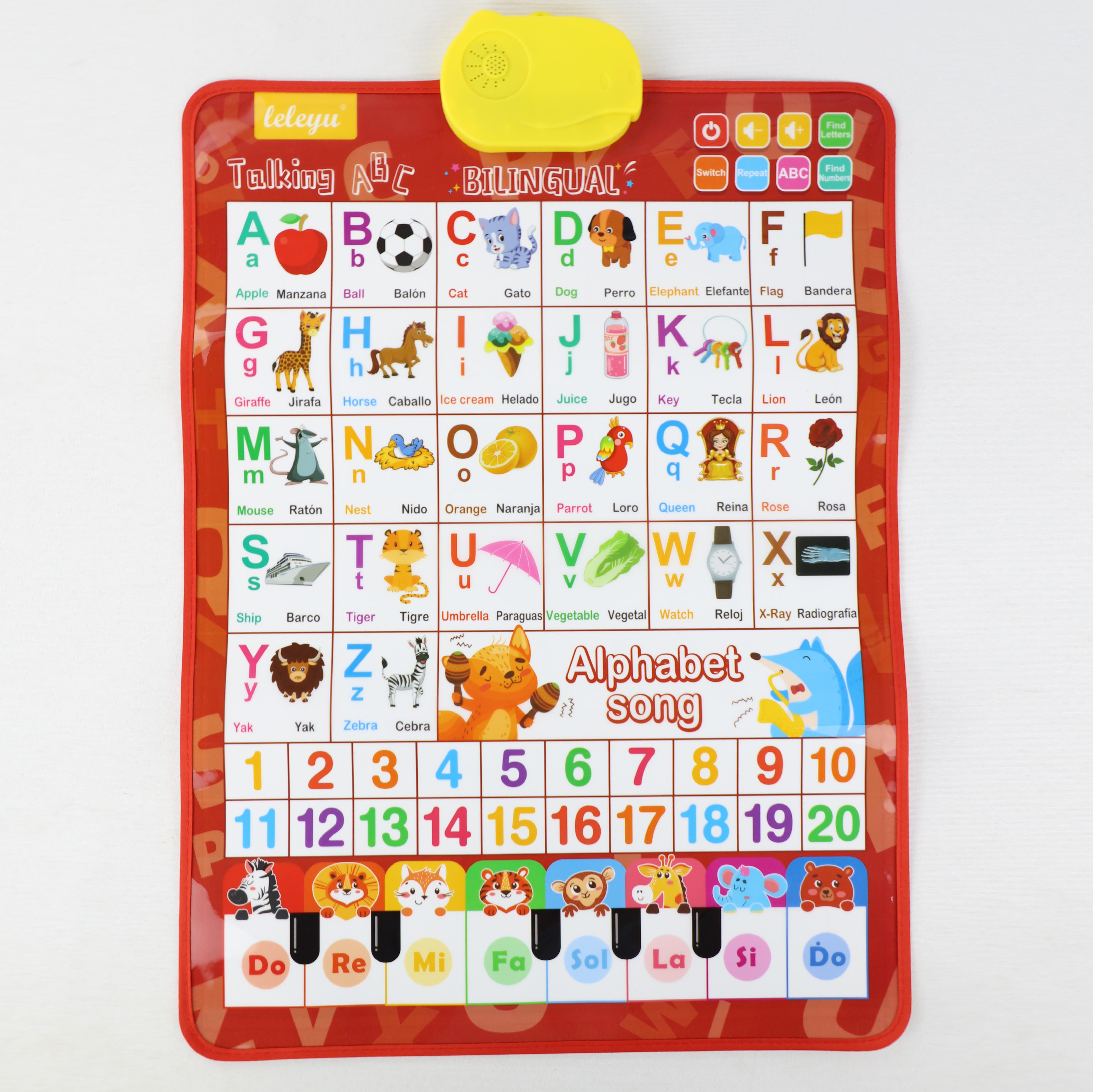 Bilingual Talking Wall Chart for Kids – English & Spanish Learning Poster with Songs, ABCs, Numbers, Animal words & Piano – Interactive Educational Toy for Toddlers 1-6 – No Screen, Battery Powered classroom use Alphabet Preschool