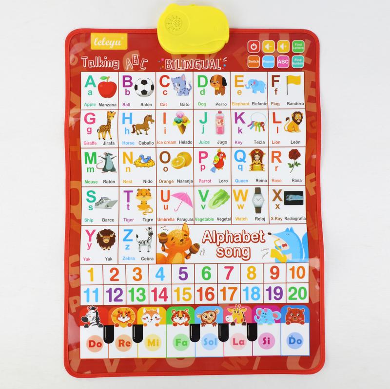 Bilingual Talking Wall Chart for Kids – English & Spanish Learning Poster with Songs, ABCs, Numbers, Animal words & Piano – Interactive Educational Toy for Toddlers 1-6 – No Screen, Battery Powered classroom use Alphabet Preschool
