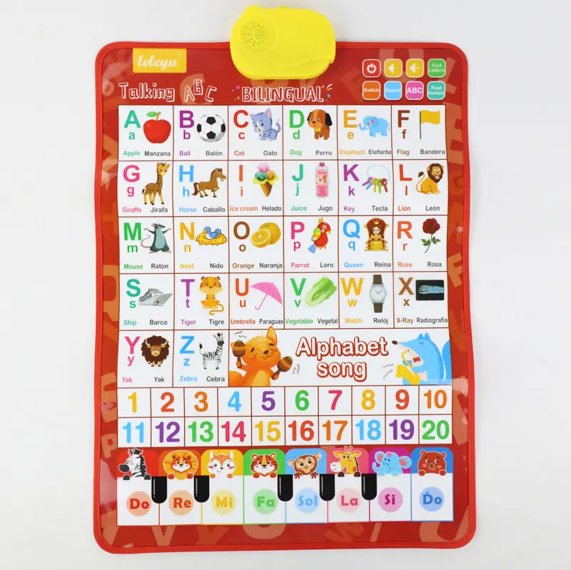 Product Introduction of Bilingual Talking Wall Chart for Kids – English & Spanish Learning Poster with Songs, ABCs, Numbers, Animal words & Piano – Interactive Educational Toy for Toddlers 1-6 – No Screen, Battery Powered classroom use Alphabet Preschool 20