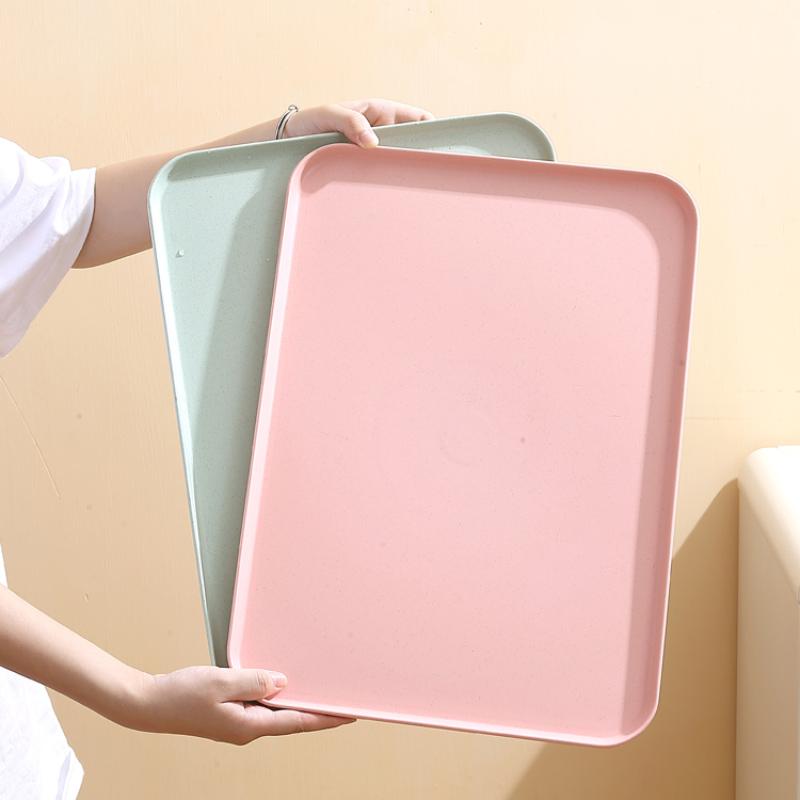1 Piece Plastic Solid Color Tray, Household Rectangular Serving Table Storage Plate For Tea Cup, Water Cup, Breakfast, Dessert, Plastic Dessert Plates, Plastic Serving Platters, Dessert Serving Trays